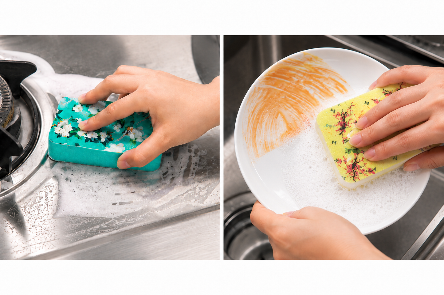 Floral Print Non-Woven Sponge Scrubber
