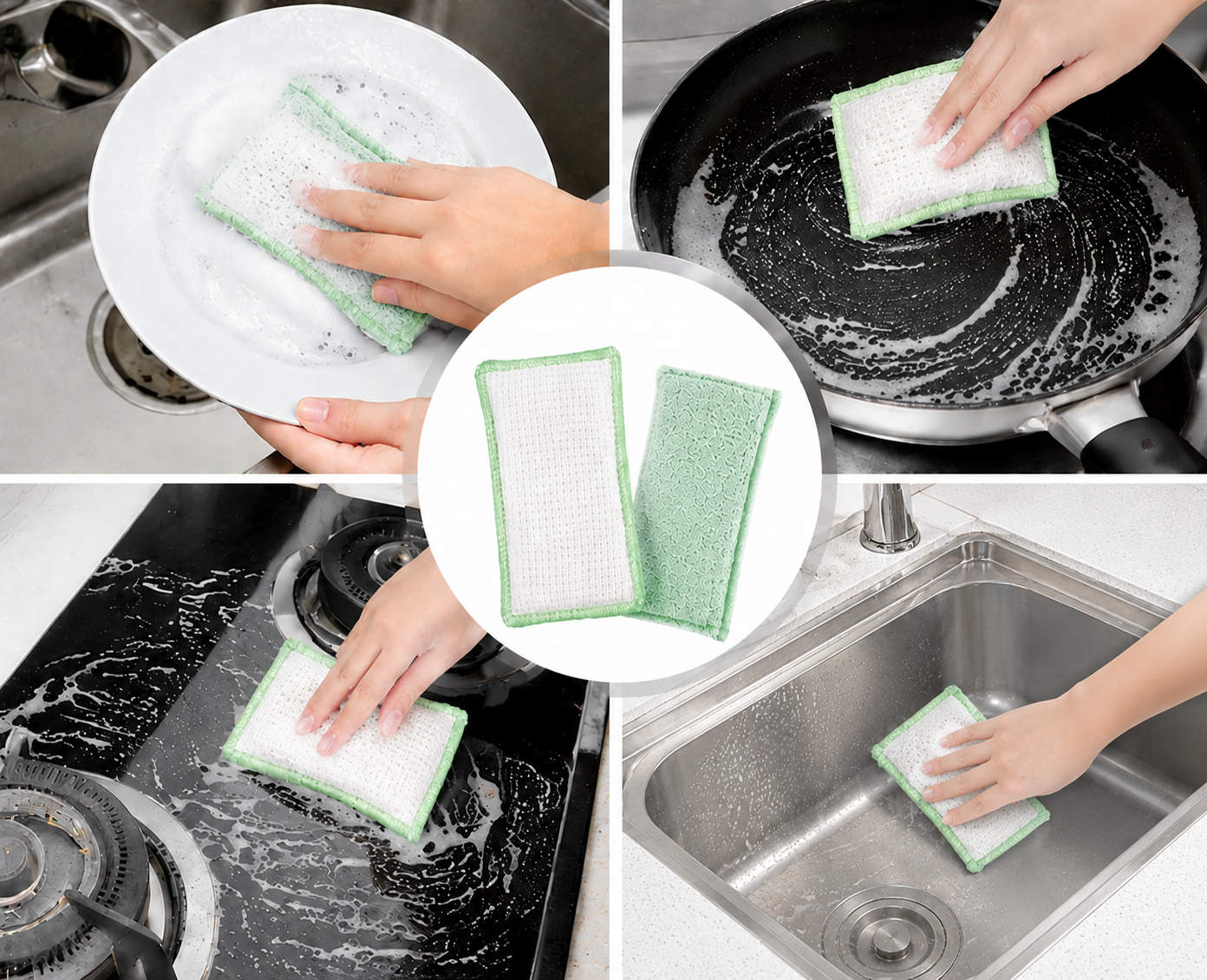 Dual-Side Bamboo Fiber Sponge Scrubber