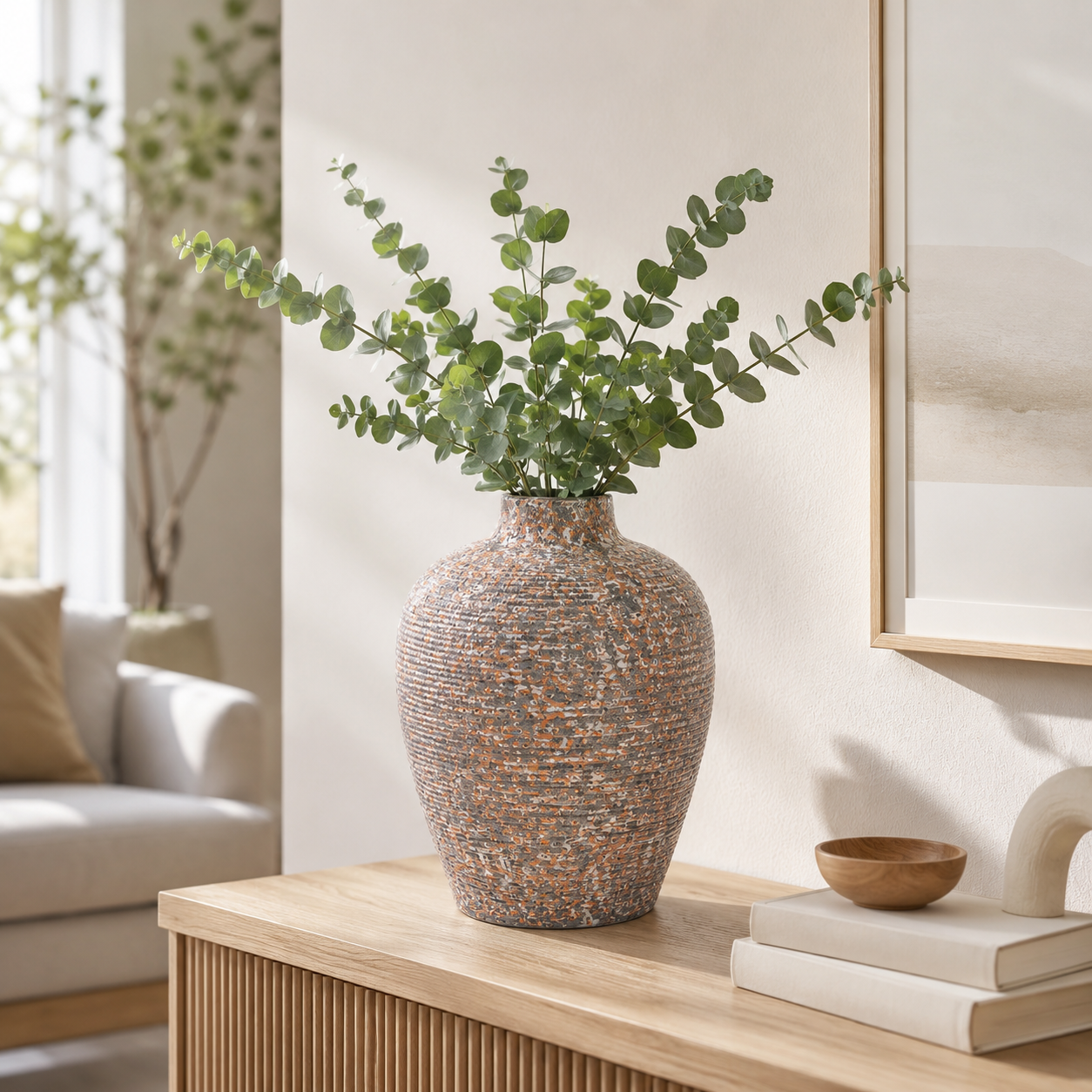 Rustic Ribbed Ceramic Vase