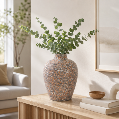 Rustic Ribbed Ceramic Vase