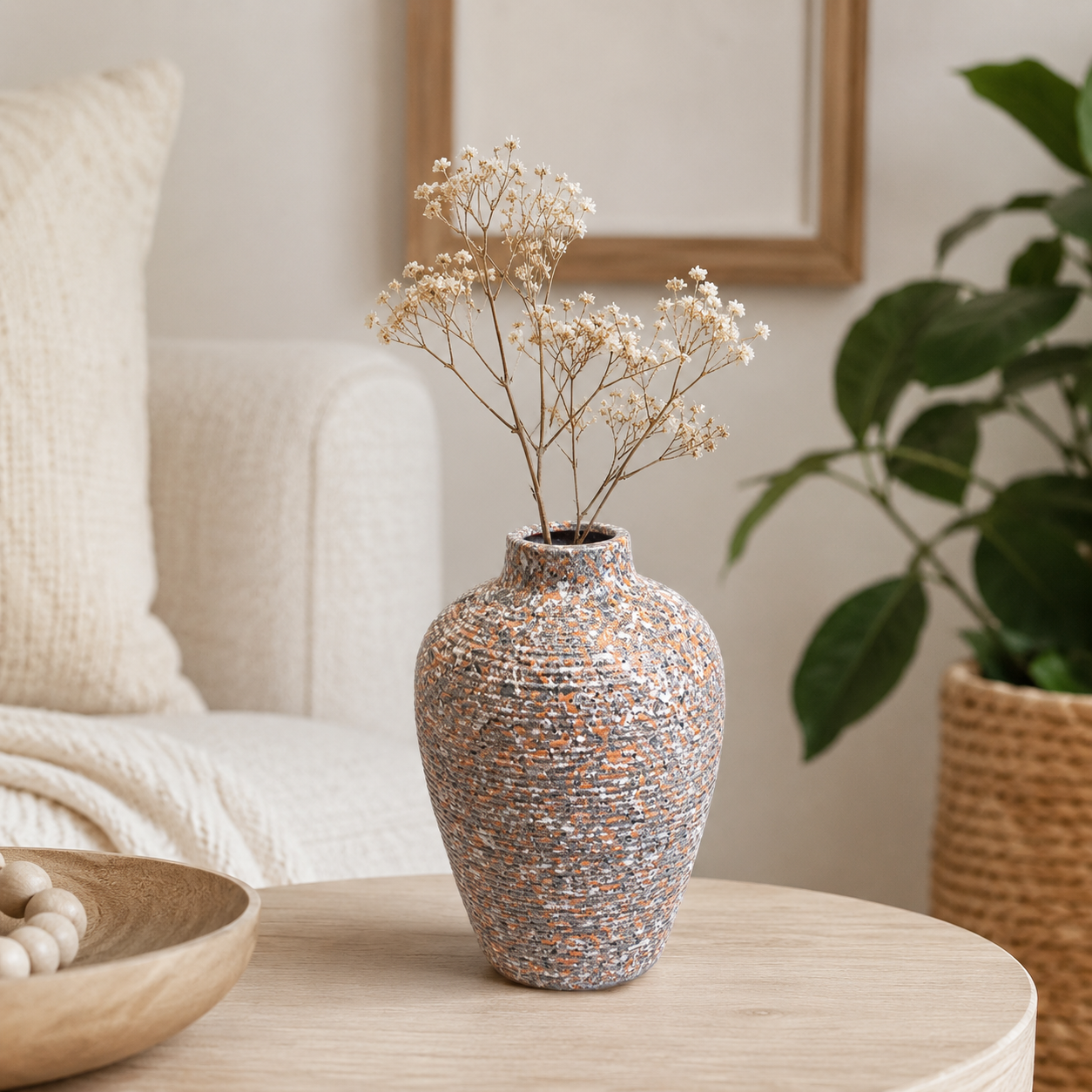 Rustic Ribbed Ceramic Vase